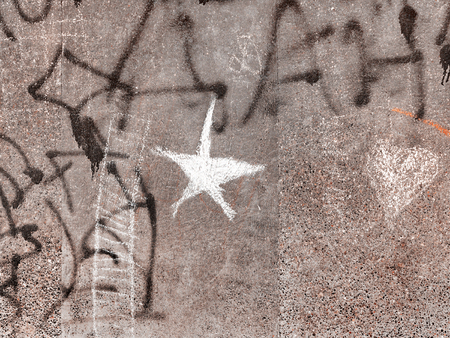 VARNA - 18 November: Detail of graffiti on a concrete wall. Grungy concrete surface with cracks, scratches and streaks of paint. November 18, 2015 in Varna, Bulgariaのeditorial素材