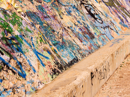 VARNA - 18 November: Detail of graffiti on a concrete wall Perspective. Grungy concrete surface with cracks, scratches and streaks of paint. November 18, 2015 in Varna, Bulgariaのeditorial素材