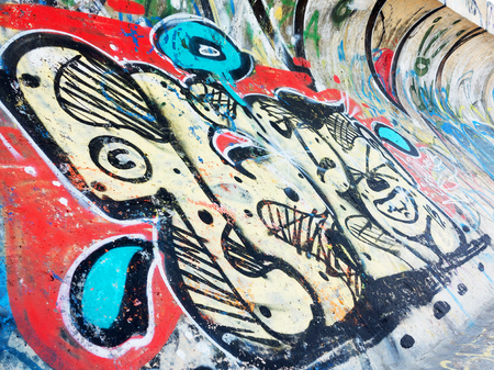 VARNA - 18 November: Detail of graffiti on a concrete wall Perspective. Grungy concrete surface with cracks, scratches and streaks of paint. November 18, 2015 in Varna, Bulgariaのeditorial素材