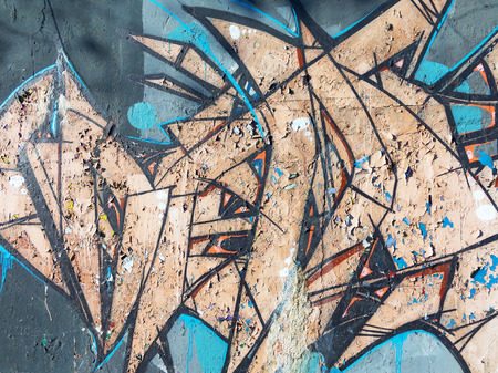 Concrete, weathered, worn wall damaged paint. Grungy Concrete Surface.のeditorial素材