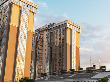 Odessa, Ukraine July 6, 2016: The old roofs on a background of a modern high-rise building, the...
