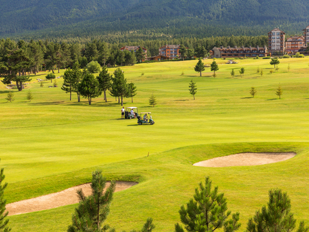 Razlog, Bulgaria - July 29, 2016: at the top of Pirin Mountain View (Todorka and Vihren) Golf Club in Razlog, Bulgaria July 29, 2016のeditorial素材