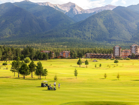 Razlog, Bulgaria - July 29, 2016: at the top of Pirin Mountain View (Todorka and Vihren) Golf Club in Razlog, Bulgaria July 29, 2016のeditorial素材