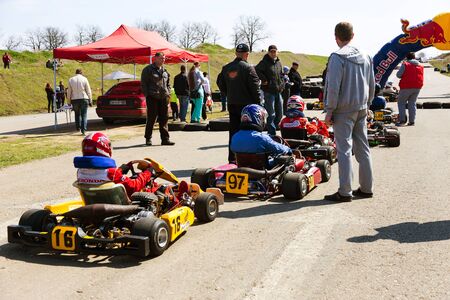 ODESSA, UKRAINE - APRIL 2, 2017: Competitions on the picture, pilots in helmet and in racing clothes...