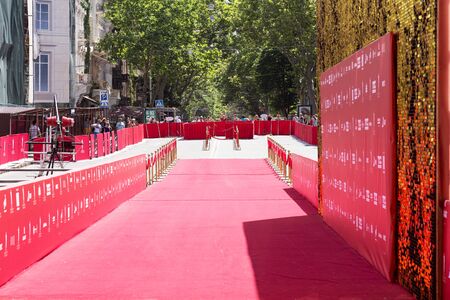 Odessa, Ukraine - July 15, 2017: Way to success on the red carpet (Barrier rope). Odessa international film festival, July 15, 2017, Odessa.のeditorial素材