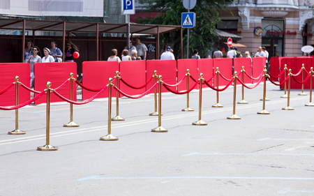 Odessa, Ukraine - July 15, 2017: Way to success on the red carpet (Barrier rope). Odessa international film festival, July 15, 2017, Odessa.のeditorial素材