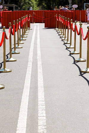 Odessa, Ukraine - July 15, 2017: Way to success on the red carpet (Barrier rope). Odessa international film festival, July 15, 2017, Odessa.のeditorial素材