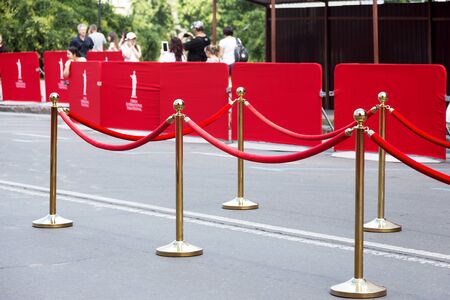 Odessa, Ukraine - July 15, 2017: Way to success on the red carpet (Barrier rope). Odessa international film festival, July 15, 2017, Odessa.のeditorial素材