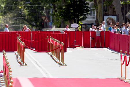 Odessa, Ukraine - July 15, 2017: Way to success on the red carpet (Barrier rope). Odessa international film festival, July 15, 2017, Odessa.のeditorial素材