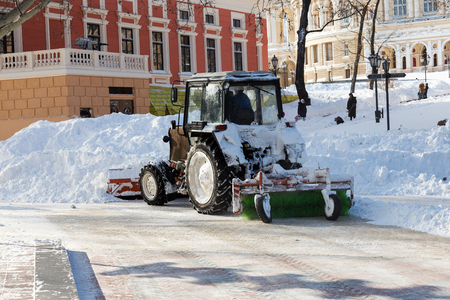 Odessa, Ukraine - January 01, 2015: Machine remove snow from a city streetのeditorial素材