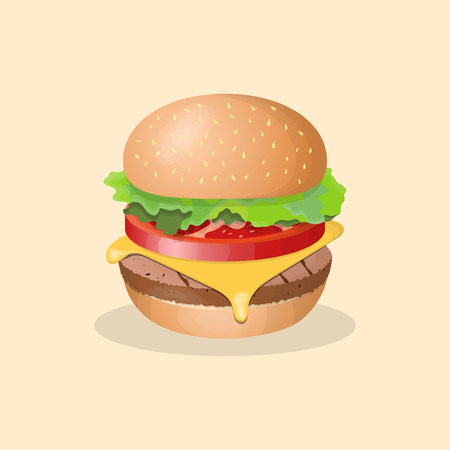 Illustration of a hamburger with tomato, lettuce, and cheeseのイラスト素材