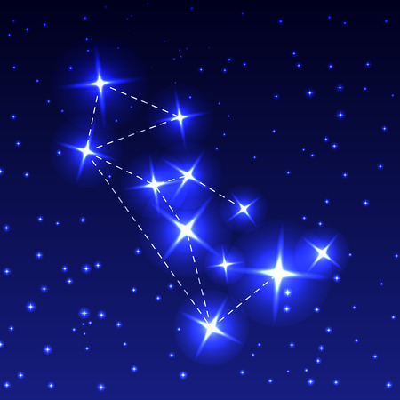 The Constellation Of The Wolf in the night starry sky. Vector illustration of the concept of astronomy.のイラスト素材