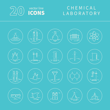 Big collection of line vector icons with different symbols of chemical laboratory equipment. Graphic design elements for packaging, apps, website,advertising, poster and brochure. Vector illustration.のイラスト素材