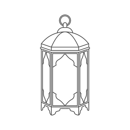 Islamic lantern for Muslim Community festival in linear style isolated on white background. Graphic design element for greeting card, invitation, flyer, banner. Vector illustrationのイラスト素材