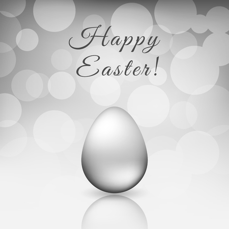 Happy Easter - cute greeting card with silver egg on the black-white background bokeh. Vector illustrationのイラスト素材