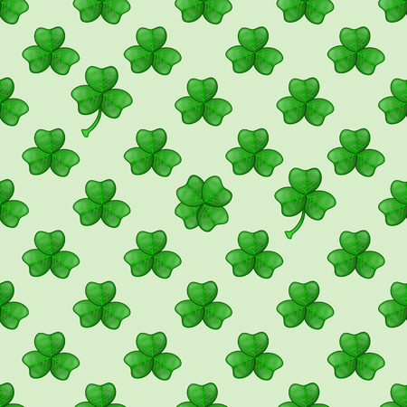 Seamless pattern of emerald shamrock on the green background. Symbol of Saint Patrick's day. Vector illustrationのイラスト素材