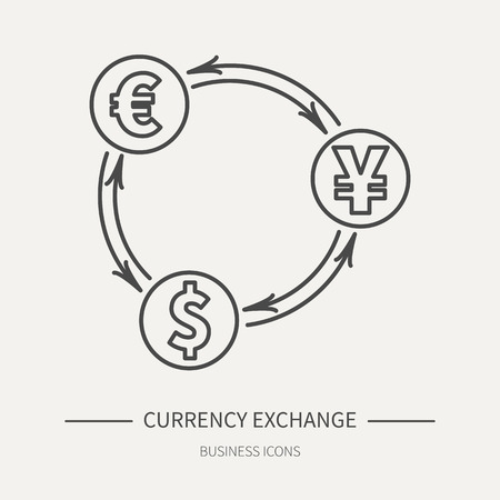 Currency exchange - business icon in flat thin line style. Graphic design elements for ad, apps, website,packaging, poster or brochure. Vector illustrationのイラスト素材