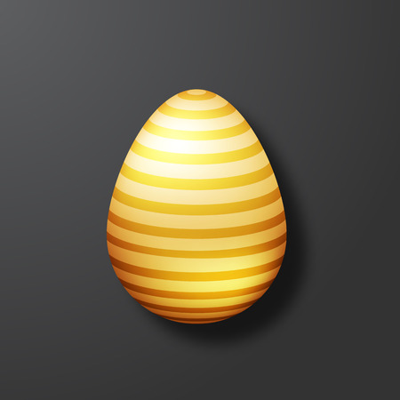 Golden egg with gold pattern on the black background. Realistic top view on the 3d object. Easter card in modern design. Vector illustration for holidayのイラスト素材