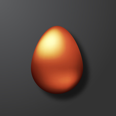 Bronze egg on the black background. Realistic top view on the 3d object. Easter card design in modern design. Vector illustration for holidayのイラスト素材