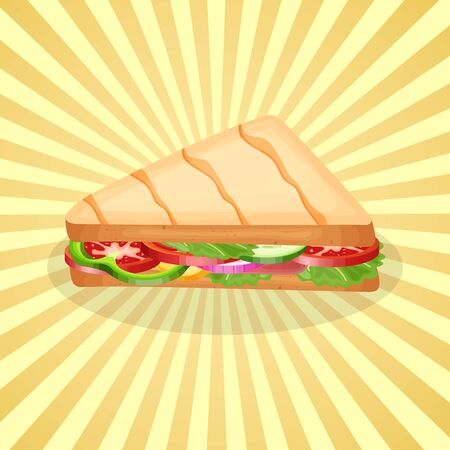 Delicious panini - cute cartoon colored picture of traditional Italian food. Graphic design elements for menu, advertising, poster, brochure or background. Vector illustration of fast foodのイラスト素材