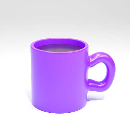 Cute cartoon coffee mug on white background. 3d icon renderの写真素材