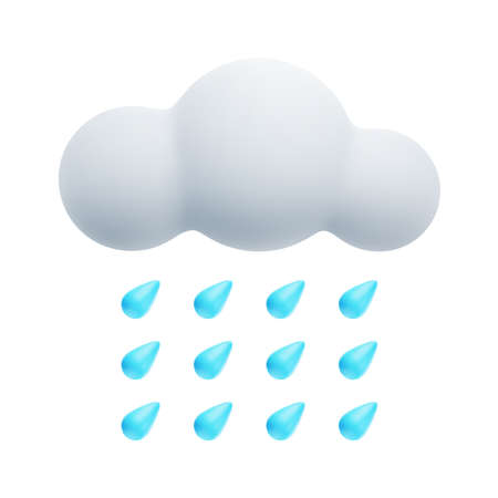 3D Cartoon Weather Icon of Downpour. Sign of Cloud and Raindrops Isolated on White Background. Vector Illustration of 3d Renderのイラスト素材