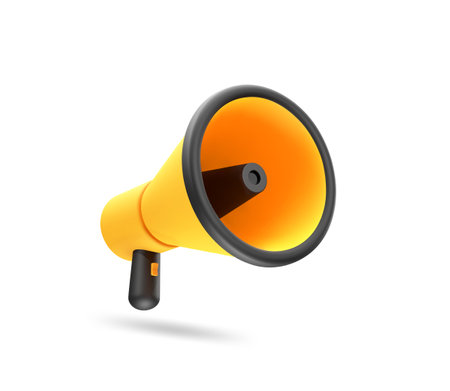 3D Cartoon Megaphone in Yellow and Black Color Isolated on White Background. Vector Illustration of 3d Render.のイラスト素材
