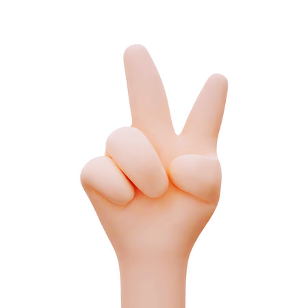 Victory Gesture. Gesture Hand of Cartoon Character Isolated on White Background. Vector Illustration of 3d Render.のイラスト素材
