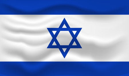 Israel Flag Flying. Waving Israeli national flag. Vector Illustration.のイラスト素材