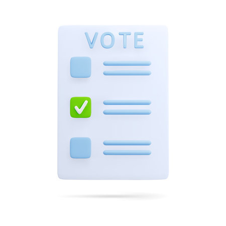 Cute cartoon 3d ballot paper with check mark isolated on white background. Design element for election campaign concept. Ballot voting vector illustration of 3d render.のイラスト素材