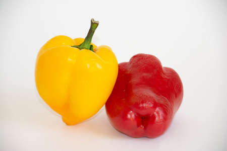 Set of three realistic bell peppers or bulgarian, red and yellow
