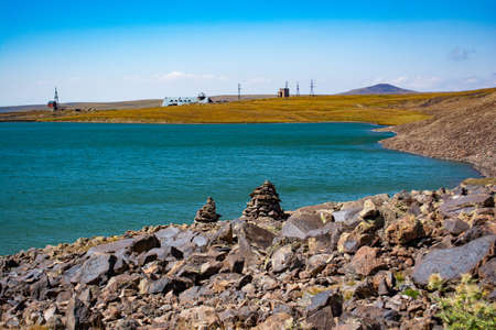 Small lake and Mount Aragats in Armenia