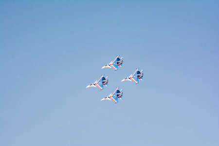 Nice photo of military aircraft. Aviation in the sky. Fighters are floating in the air. Bombers in the war.の写真素材