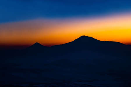 Fantastic sunset and mountain. The most beautiful mountain in the world. Mount Araratの写真素材