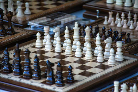 Chessboards with figures. Game of chessの写真素材