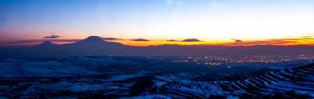 Sunset and mountain. Beautiful landscape with mountain and sunsetの写真素材