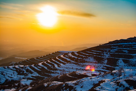 Sunset and mountain. Beautiful landscape with mountain and sunset