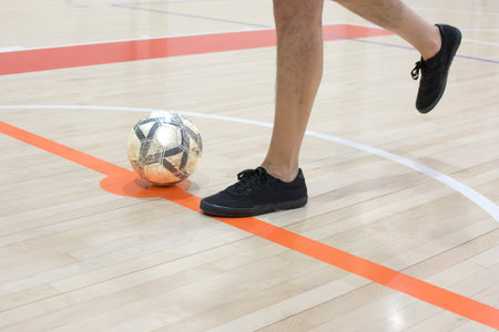 The football player kicks the penalty. soccer ball kickの写真素材
