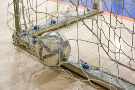 soccer ball in the goal. mini footballの写真素材