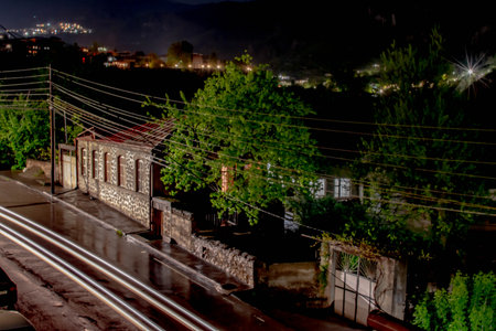 Night city and lights of houses. Goris city in Armenia, Syunik region