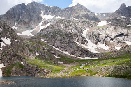Beautiful alpine lake in the mountains. Caucasus, Dombaiの写真素材