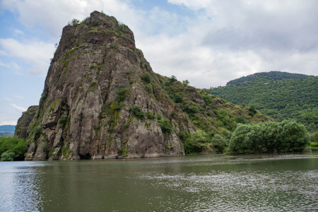 Mountain landscape on the bank of the Danube in Serbia.の写真素材