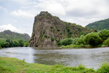 Mountain landscape on the bank of the river, Crimea, Ukraineの写真素材