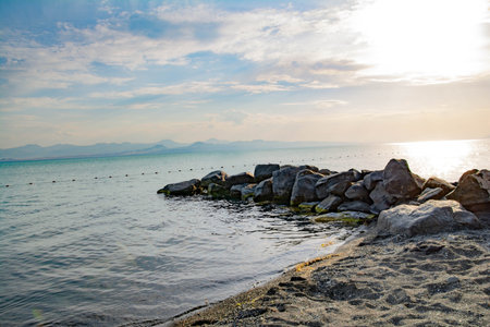 Sunset on the beach of the Adriatic Sea in Montenegroの写真素材