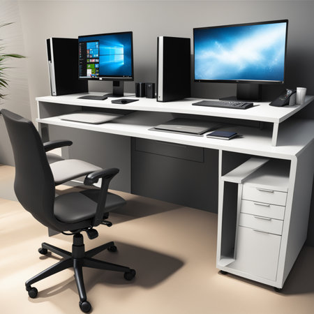 workplace with computer, 3d render, computer room, work spaceの素材