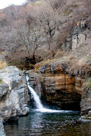 Waterfall in the mountains of the Caucasus. Georgia. Toned.の写真素材