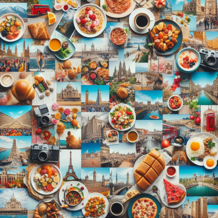 Collage of many pictures of famous places in the world. Travel conceptの素材