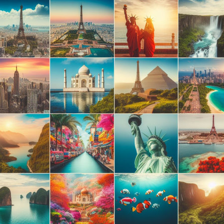 Collage of famous landmarks of the world. Travel and tourism conceptの素材