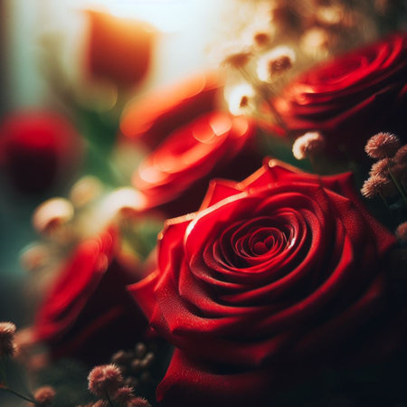 Beautiful bouquet of red roses on a dark background. Soft focus.の素材