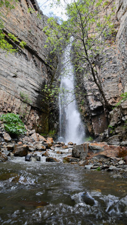 Waterfall in the mountains of Crimea, Ukraine. The beauty of nature.